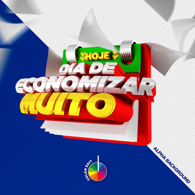 Selo 3d no dia português para poupar muito nas vendas e promoção de produtos no retalho