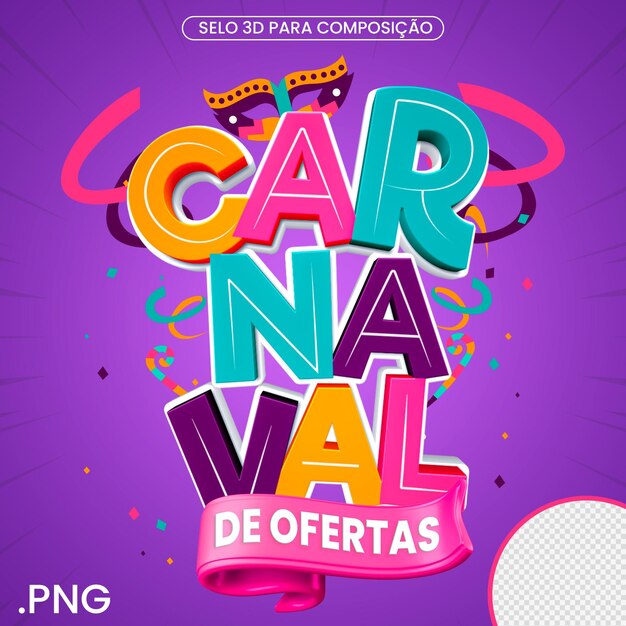 Selo 3d para composição carnaval de ofertas psd