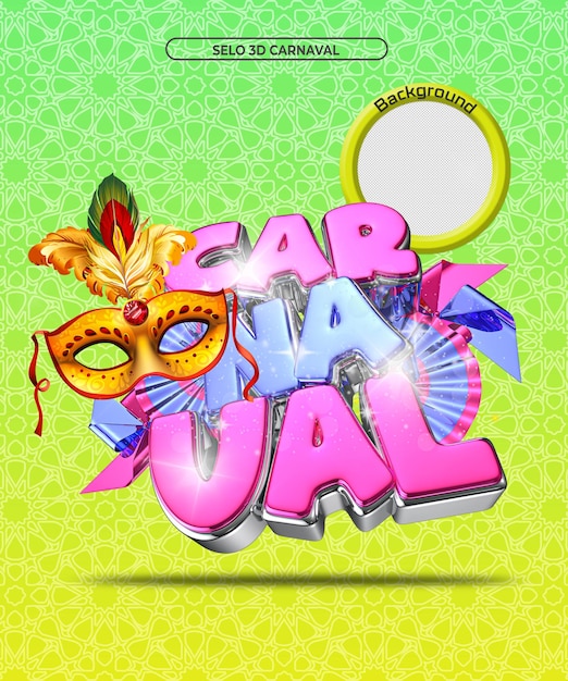 Selo 3d para composição de tema de carnaval