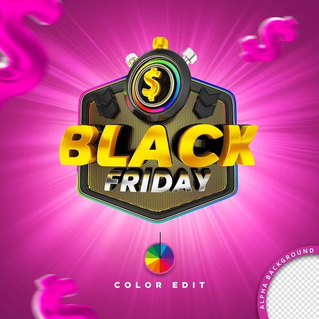 Selo 3d para vendas no varejo para promoção de produtos de composição black friday