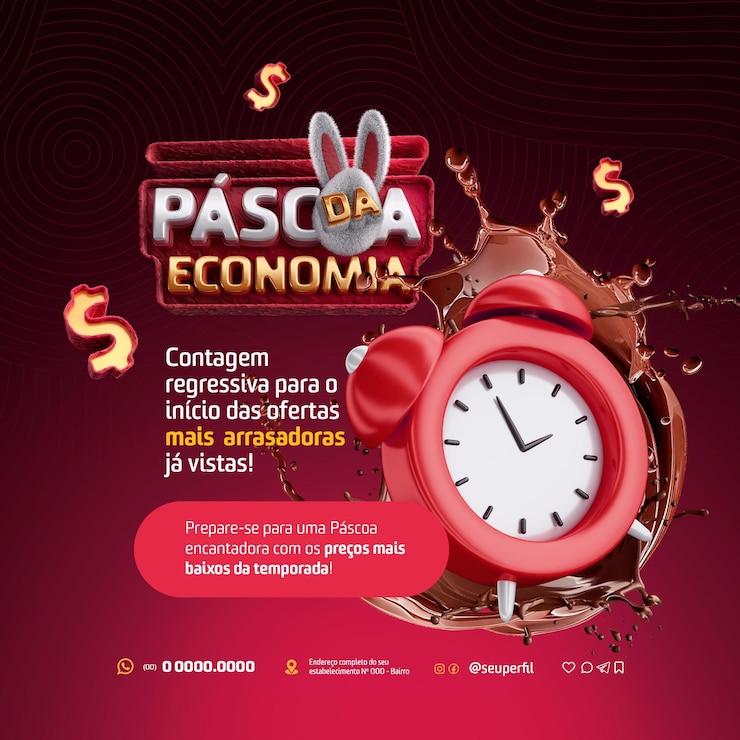 PSD selo 3d pascoa com economia event promotion for easter offers post in brazilian portuguese