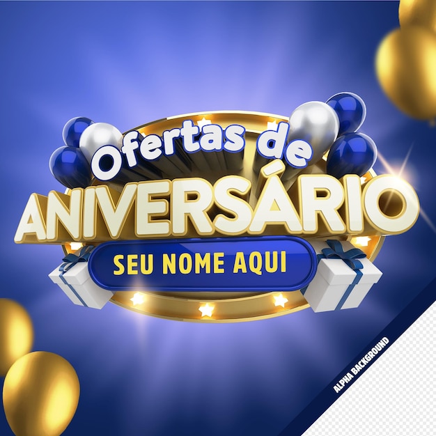 PSD selo 3d promocional ofertas de aniversário