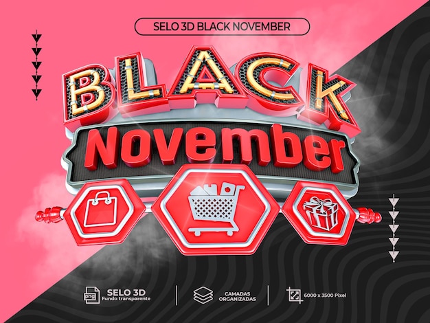 PSD selo 3d render black friday para campanha de vendas