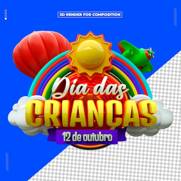 selo 3d renderizado dia das crianças crianças