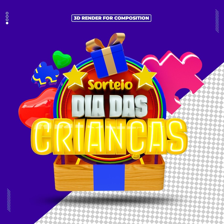 PSD selo 3d renderizado dia das crianças crianças