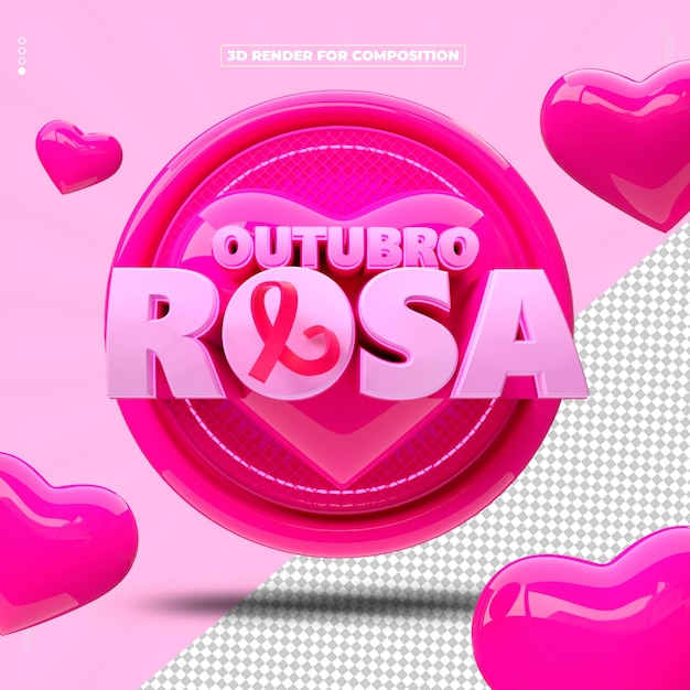 PSD selo 3d renderizado outubro rosa mulheres