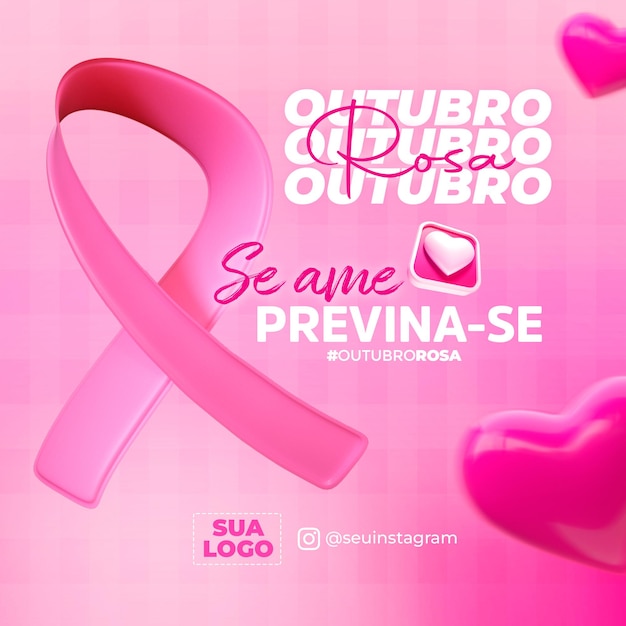 PSD selo 3d renderizado outubro rosa mulheres