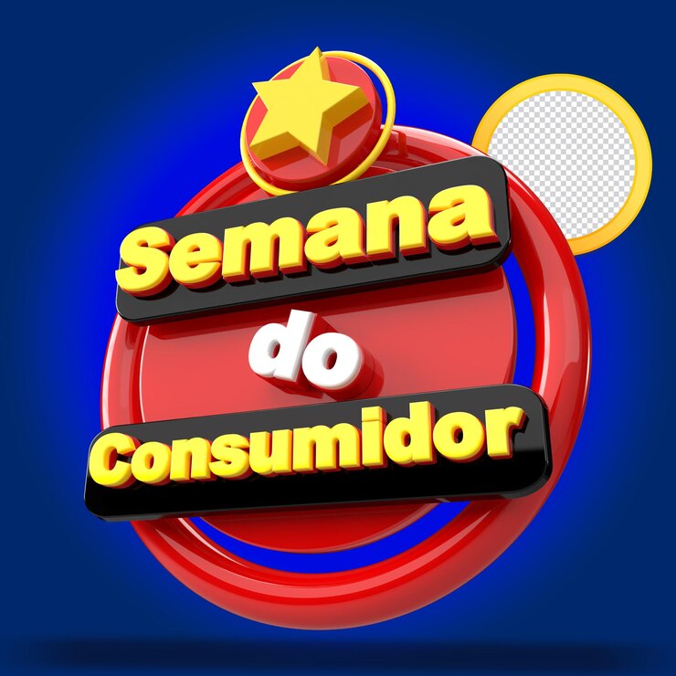 PSD selo 3d semana do consumidor amarillo negro blanco y rojo