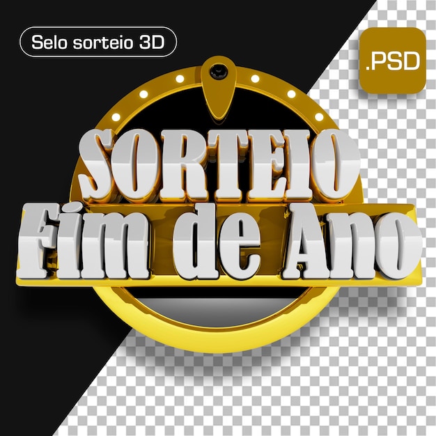 PSD selo 3d sorteio fim de ano dourado