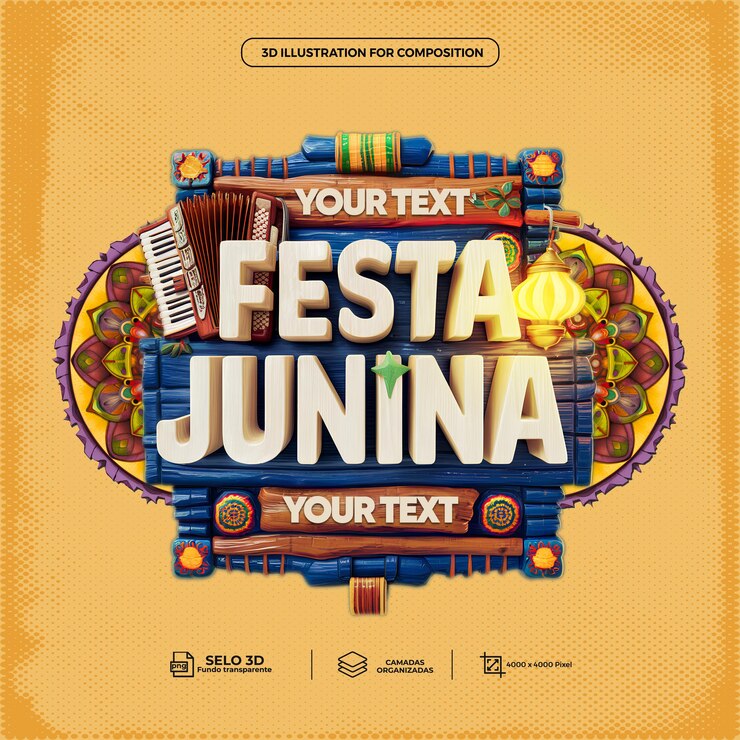 PSD selo 3d para el tema de la fiesta de sao joao festa junina e horti fruti