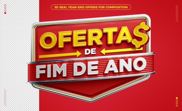 Selo 3d vermelho e amarelo para ofertas de varejo de ano novo no brasil