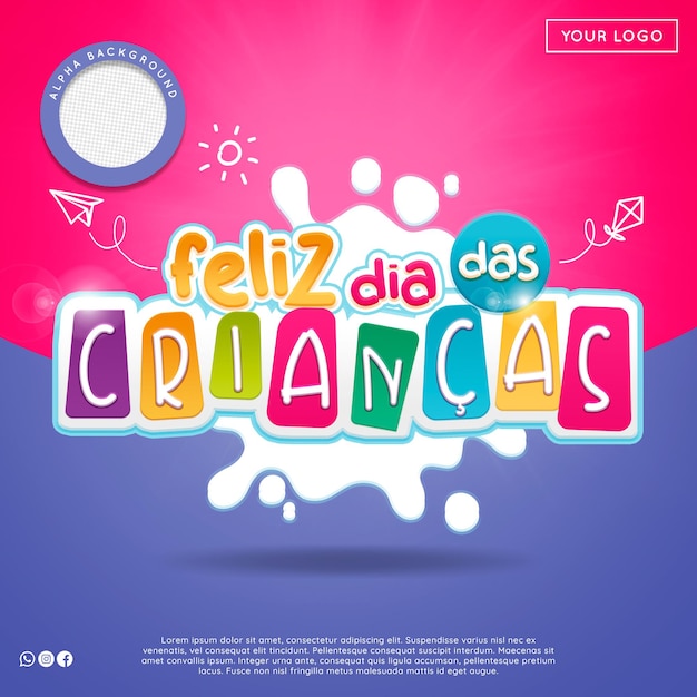 Selo de promoção do Dia da Criança 3D em português para composição premium psd