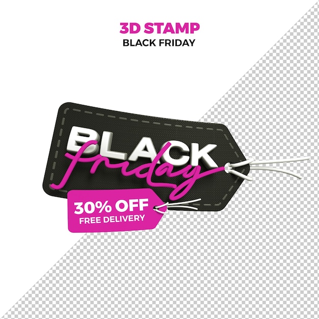 Selo de renderização 3d psd black friday em fundo transparente