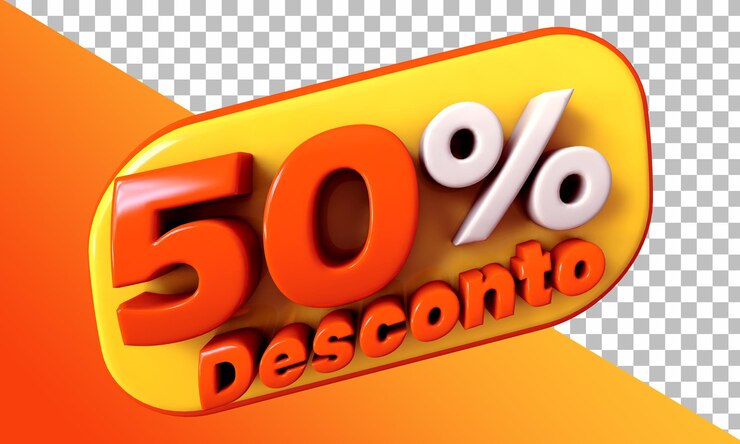 PSD selo promocional 3d 50 por ciento de descuento
