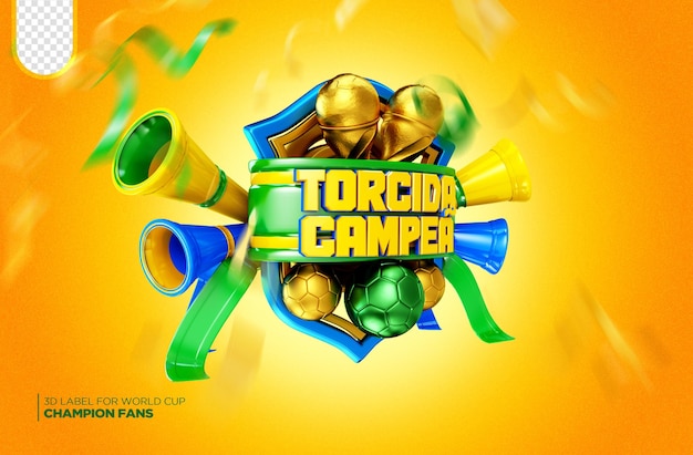 selo promocional de renderização 3d para campanhas da copa do mundo ofertas do brasil