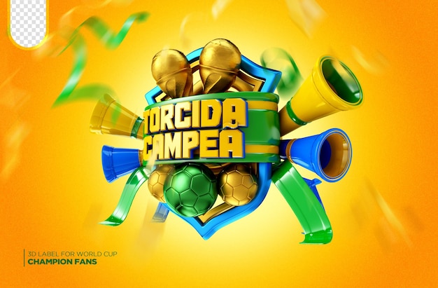 selo promocional de renderização 3d para campanhas da copa do mundo ofertas do brasil
