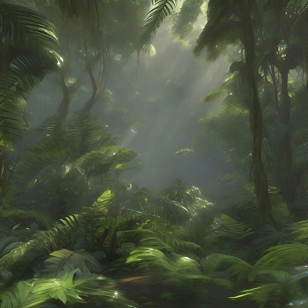 PSD selva tropical por la mañana en estilo impresionista aigenerated