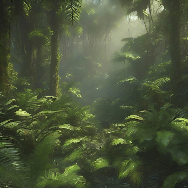 Selva tropical por la mañana en estilo impresionista aigenerated