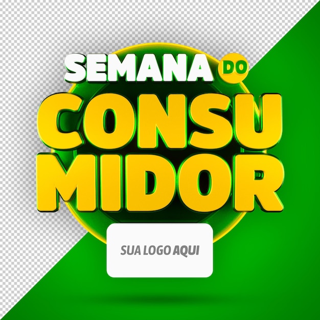 Semana del consumidor PSD sello 3D verde y amarillo para ventas en portugués