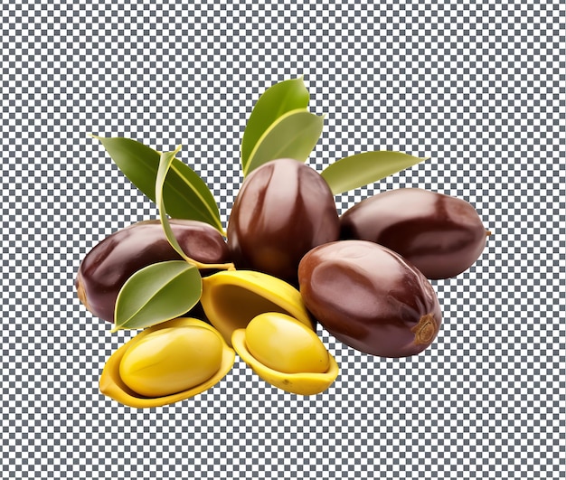 Sementes de jojoba naturais e frescas isoladas em fundo transparente