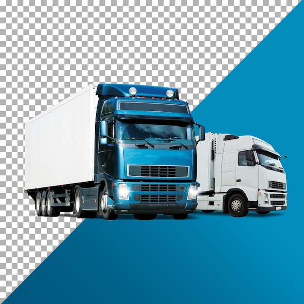 un semi-camion bleu et blanc avec le mot cabine dessus