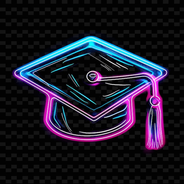 PSD semi-transparente neon pulsante graduation cap icon com han contorno y2k forma tendência decorativa