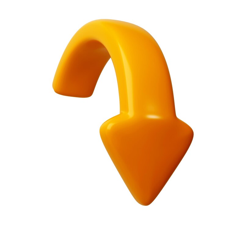 PSD semicírculo naranja 3d flechas hacia abajo signo de flecha o icono para botón web e interfaz