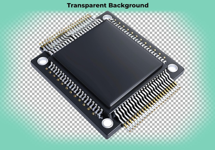 PSD semiconductor chip isolated on transparent background