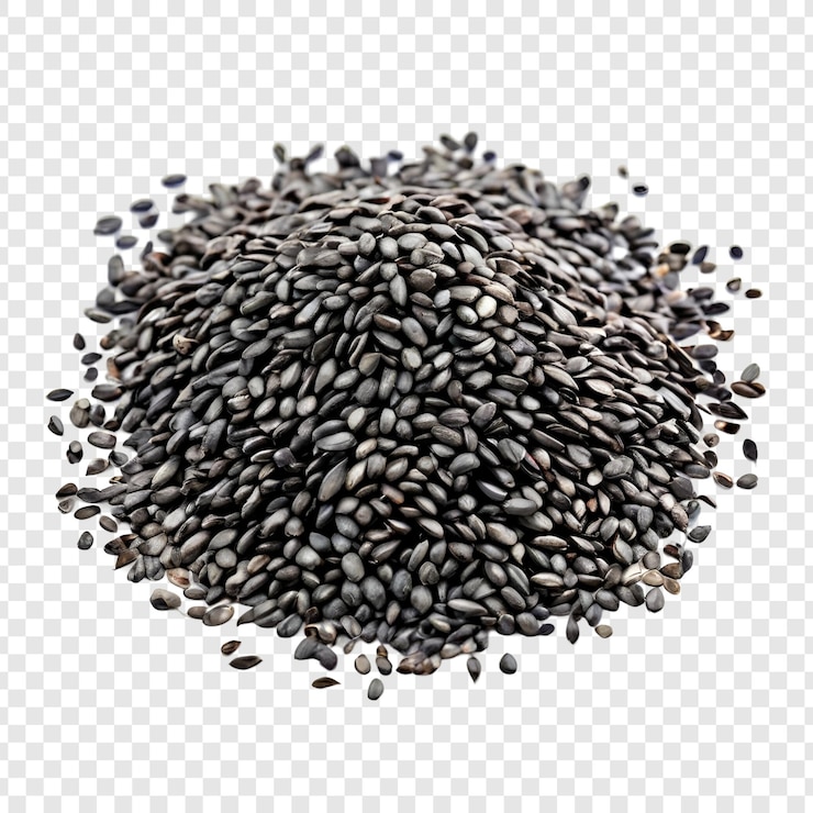 PSD semillas de chia negras saludable nutriente superalimento pile isolado orgánico aislado en transparente