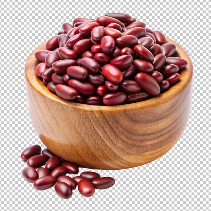 PSD semillas de frijol rojo en una taza de madera