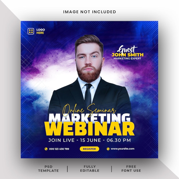 Seminário de Marketing Online Webinar Mídia Social Instagram Post Banner Template