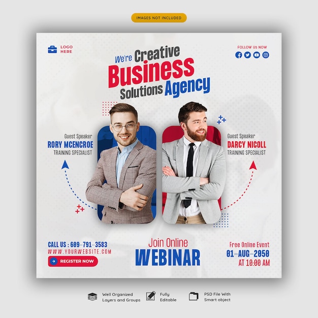 Seminário on-line ao vivo de marketing digital e modelo de postagem em mídia social corporativa