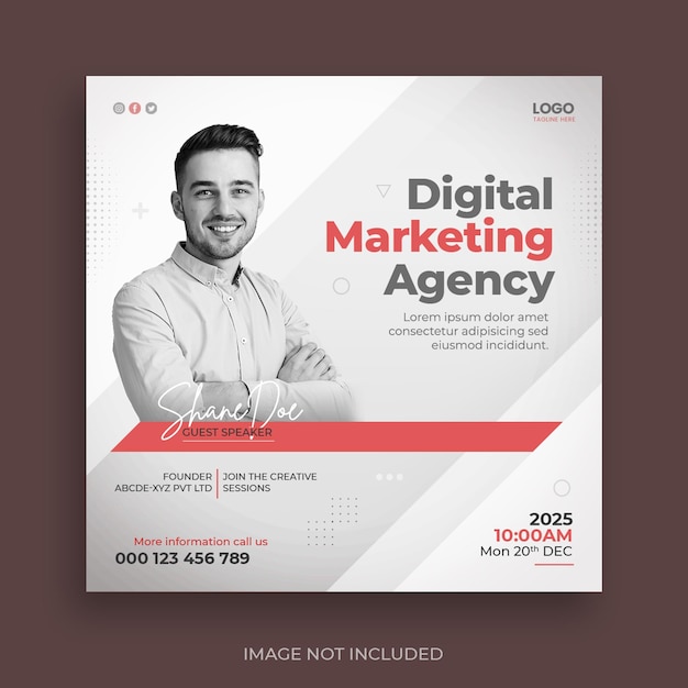 Seminário on-line ao vivo de marketing digital e modelo de postagem em mídia social corporativa