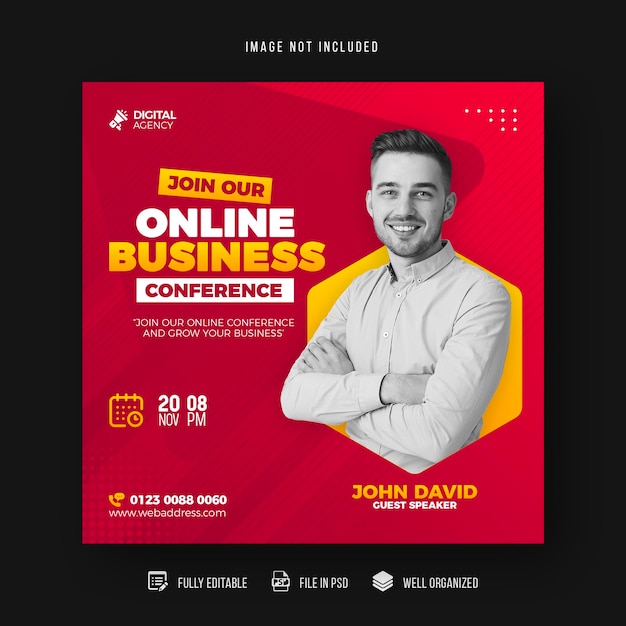 Seminário on-line ao vivo de marketing digital e modelo de postagem em mídia social corporativa