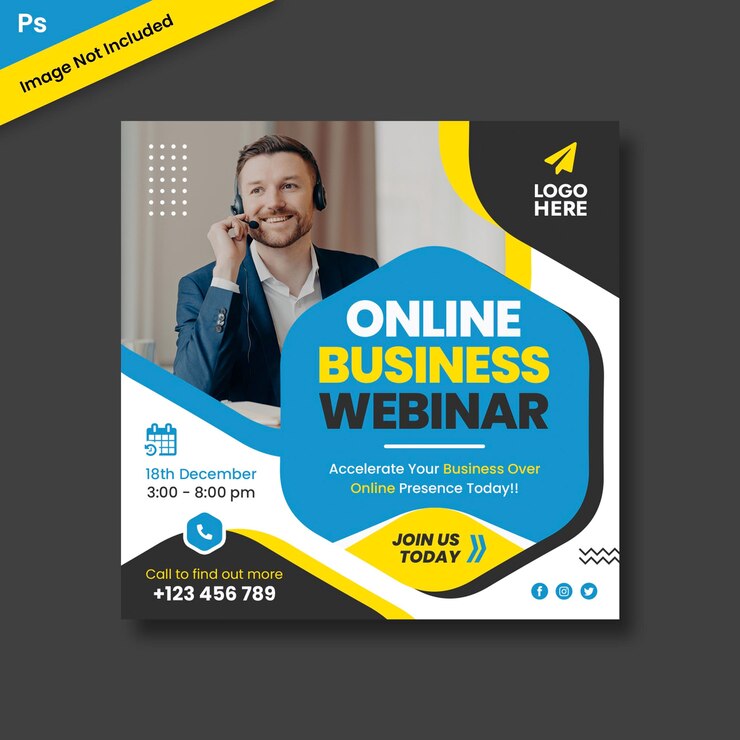 Seminario web en vivo y plantilla de redes sociales corporativas