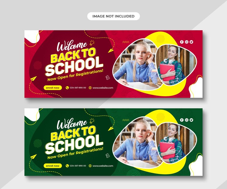 Semplice banner orizzontale per l'ammissione alla scuola o l'istruzione o modello di copertina di Facebook