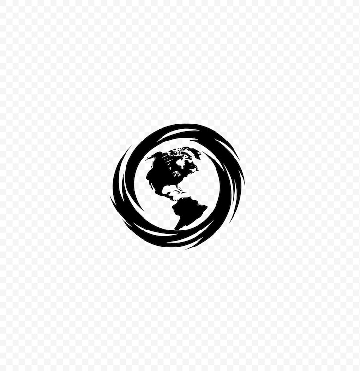 PSD semplice logo vettoriale in bianco e nero della terra su sfondo trasparente