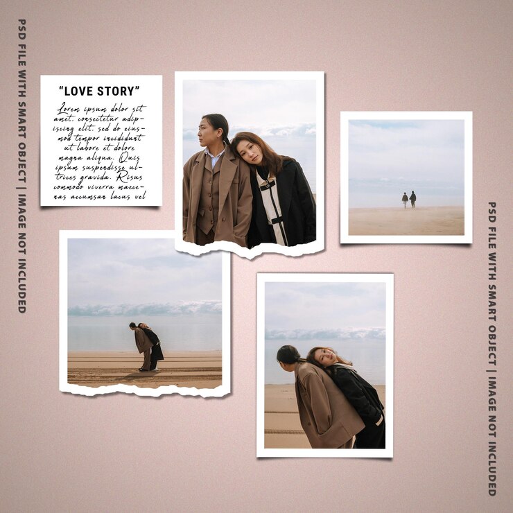 semplice minimalista Love story moodboard foto polaroid mockup premium psd
