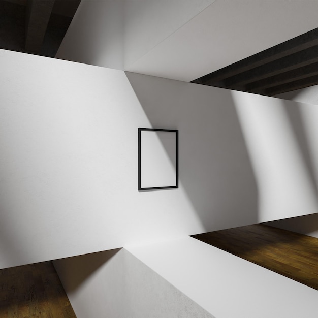 semplice poster di modellazione di telaio di legno nero minimalista illuminato dalla luce solare