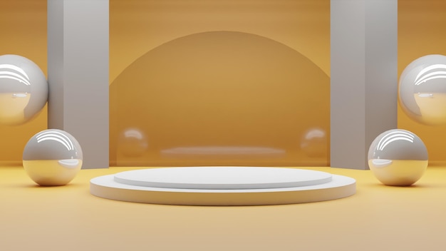 Semplice rendering 3D podio bianco su sfondo marrone