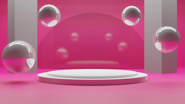 Semplice rendering 3D podio bianco su sfondo rosa