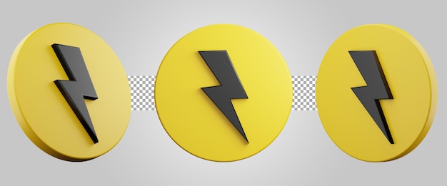 PSD señal de alto voltaje. símbolo de peligro aislado en círculo amarillo. icono de advertencia. render 3d