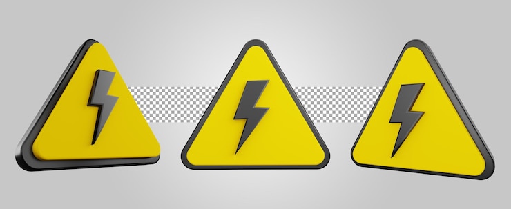 PSD señal de alto voltaje. símbolo de peligro aislado en triángulo amarillo. icono de advertencia. renderizado 3d
