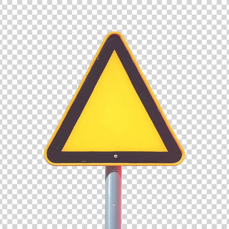 PSD señal de carretera amarilla con el poste en un fondo transparente