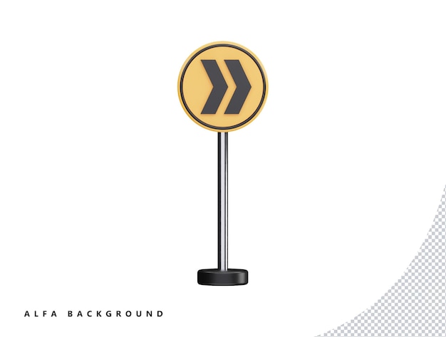 Señal de carretera de flecha derecha con ilustración de estilo minimalista de dibujos animados de icono de vector 3d