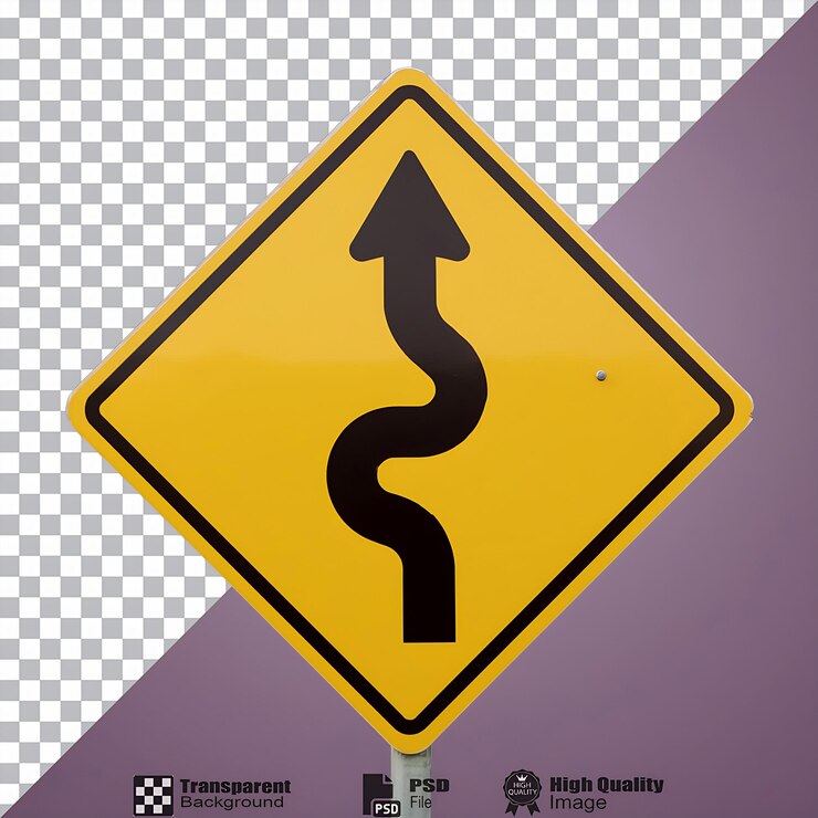 PSD señal de carretera de hairpin bend aislada en un fondo transparente