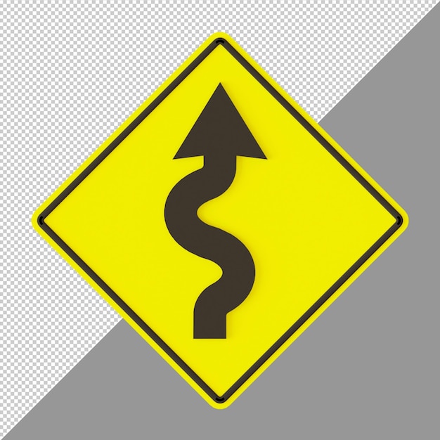 PSD señal de carretera sinuosa a la derecha 3d render ilustración