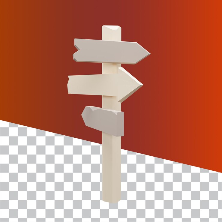 PSD señal de dirección de madera low poly de renderizado 3d aislada