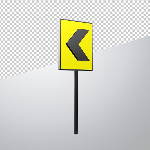 Señal de dirección permanente amarilla renderizada en 3D