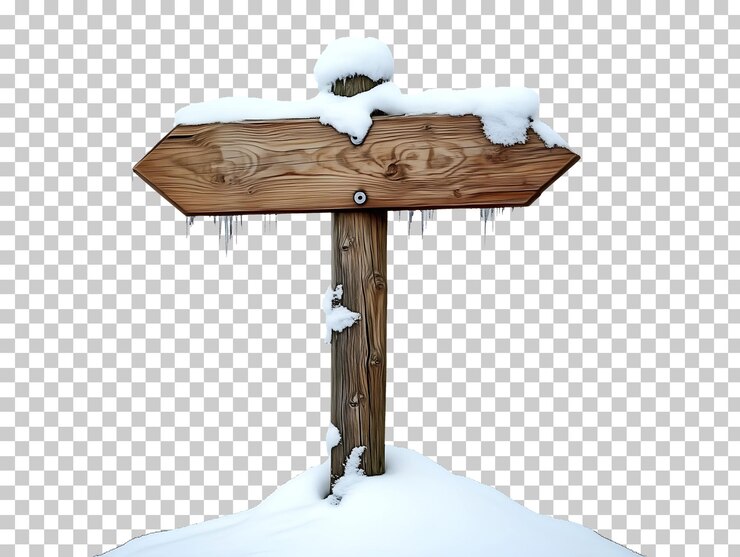 PSD señal de madera cubierta de nieve aislada sobre un fondo transparente png psd